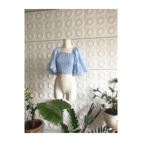 Blusa azul con margaritas-BoutiqueMar-Accesorios,Faldas,Oferta,Outwea